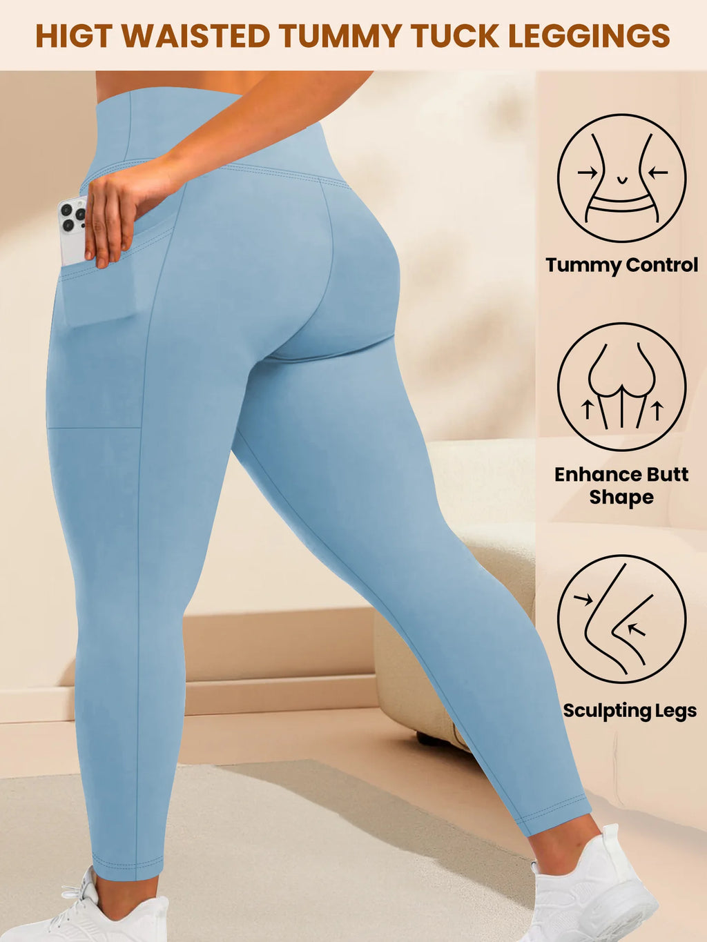 Women's High-Waisted Yoga Pants Plus Size Butt-Lifting Workout Leggings with Pockets Elastic Activewear for Gym & Running