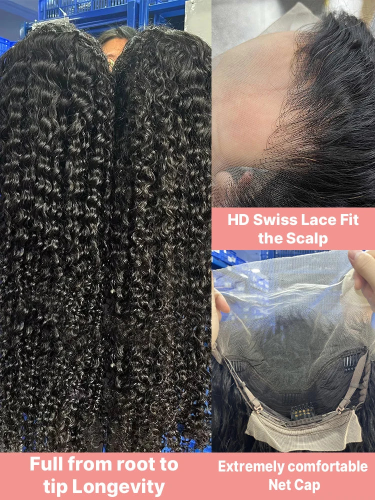 300% High Density Burmese Curly Lace Front Human Hair Wigs HD Transparent 13x6 13x4 Deep Wave Lace Frontal Wig Real Virgin Hair 40 46 Inch Water Wave Human Hair Wigs For Women Preplucked Hairline