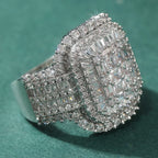 Elegant Wide Band Ring Inlay Sparkling Cubic Zirconia Luxurious Square Ring Women's Gorgeous Jewelry Accessory