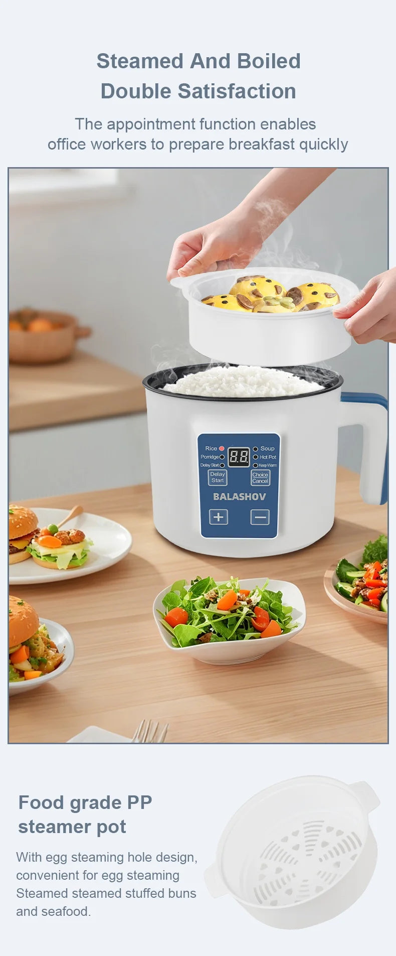 Electric Rice Cooker Single Double Layer Intelligent Automatic Home Mini  Kitchen Cooker 220V/EU Plug MultiCooker Steamed Rice P