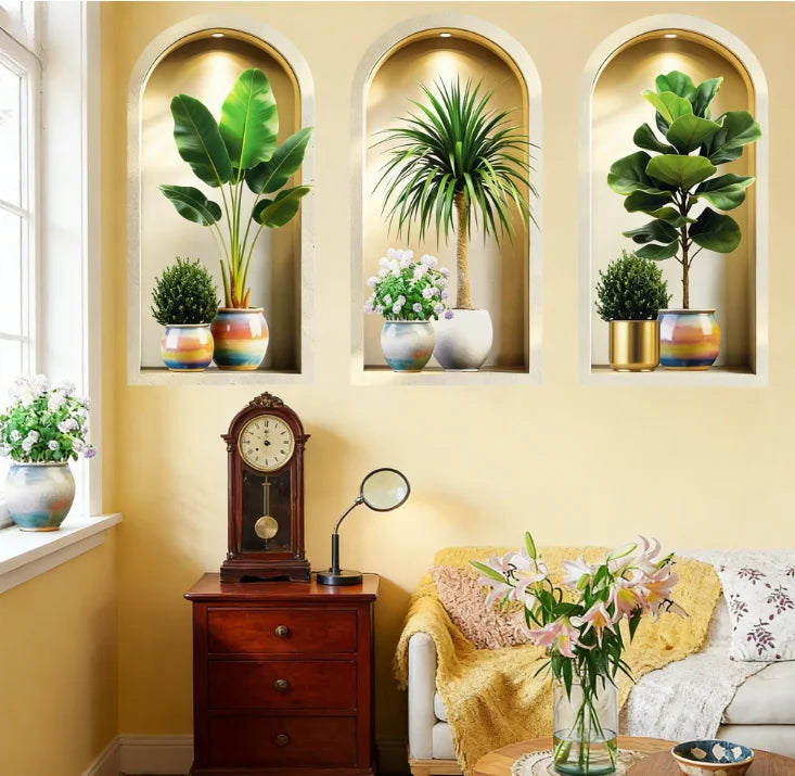 3PCS 3D Plants Wall Stickers, Potted Plant Wall For Room Kitchen Bedroom Office Room Decoration Hogar Hunter Home Decor Items