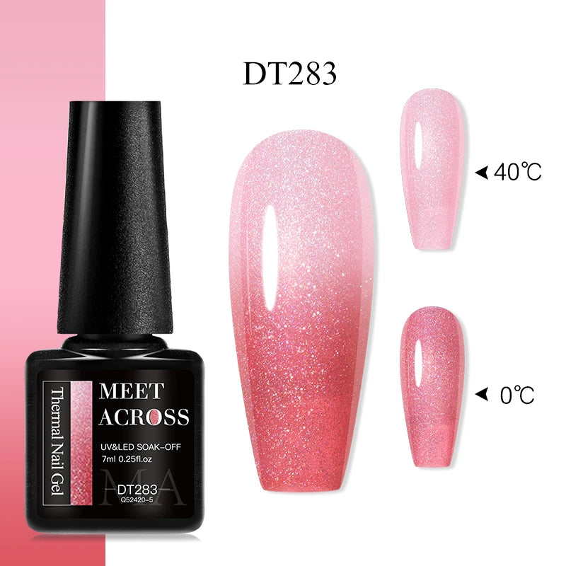 MEET ACROSS 75 Colors Thermal Nail Gel Polish 3 Colors Changing Nail Art Supplies for Manicure DIY Design Long Lasting UV/LED