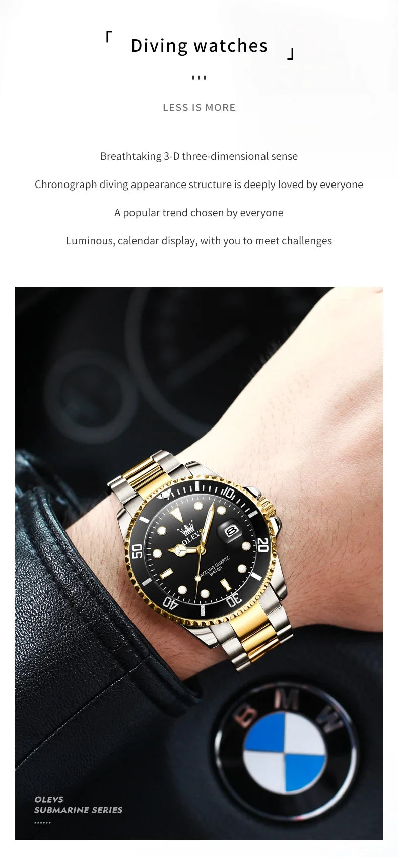 OLEVS 5885 Stainless Steel Calendar Luminous Mens Wristwatch Luxury Stainless Steel Waterproof Quartz Watch for Men Sport Reloj