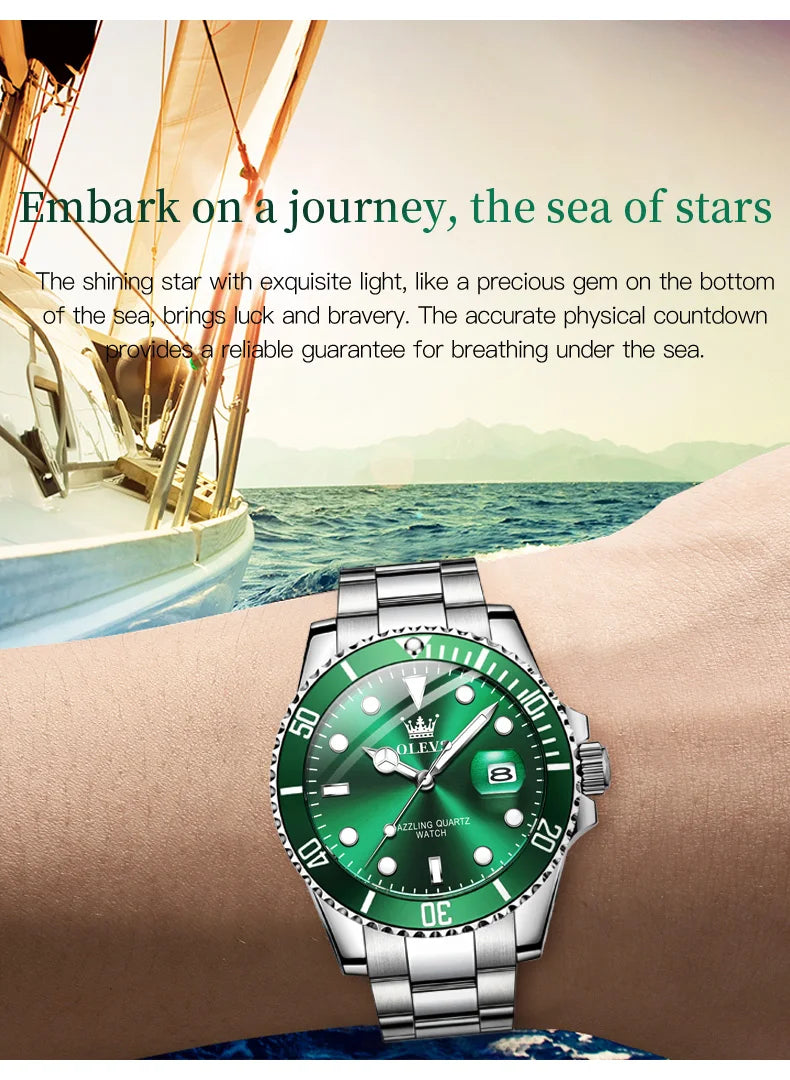 OLEVS New Man Watch Luxury Top Brand One-Way Rotating Outer Ring Design Quartz Watch for Men Auto Date Waterproof Wrist Watches