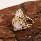 GG Big Natural White Keshi Coin Pearl Paved Clear Crystal Gold Plated Rings Adjustable Ring Gifts For Lady
