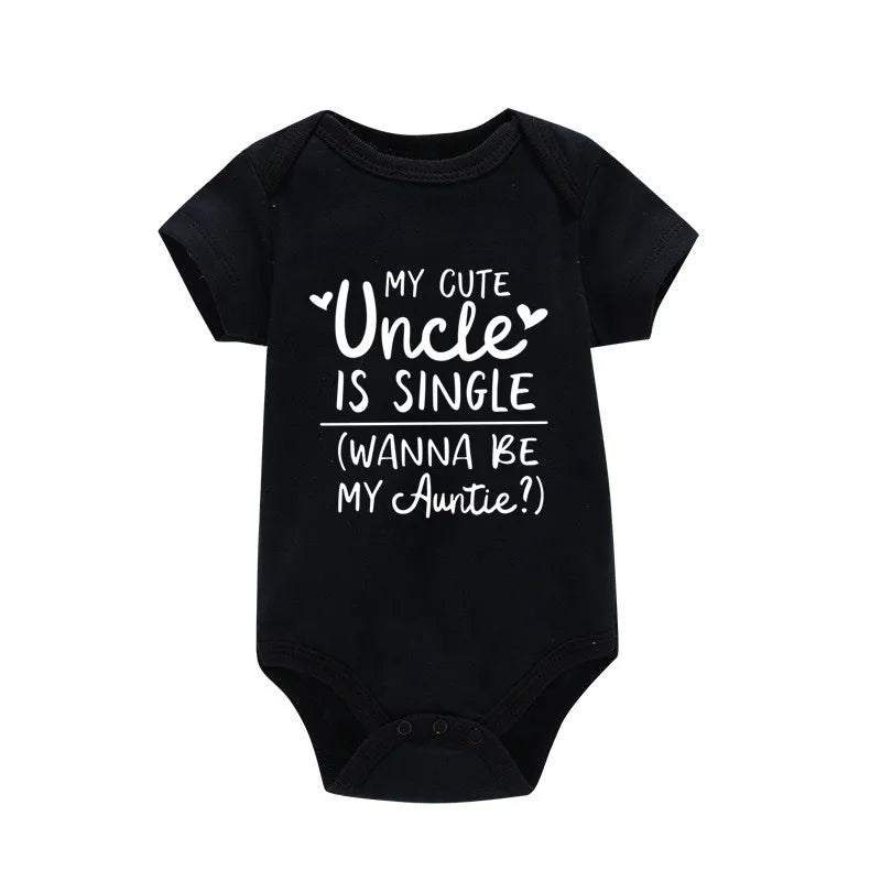 My Uncle Is Single Wanna Be My Auntie Print Baby Bodysuit Short Sleeve White Cotton Romper Clothes Summer Jumpsuit