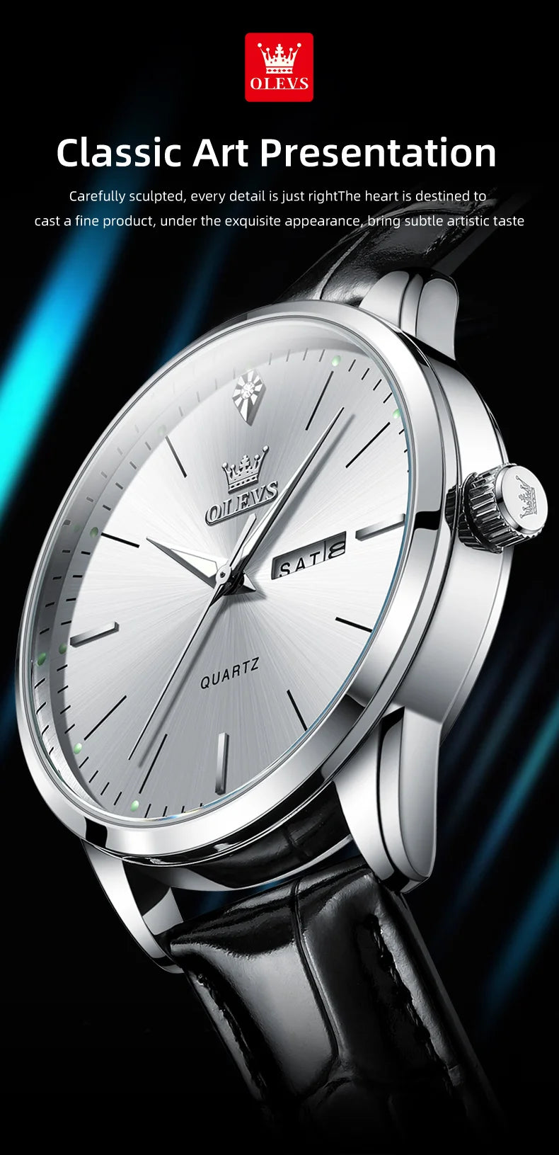 OLEVS 2935 Men Watch Luxury Brand Quartz Watch Business Leather Strap Double Calendar Waterproof Men's Watch Relogios Masculino