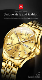 OLEVS Brand Watch Steel Band Stereo Dial Double Calendar Quartz Watch Waterproof Men's Watch 3620
