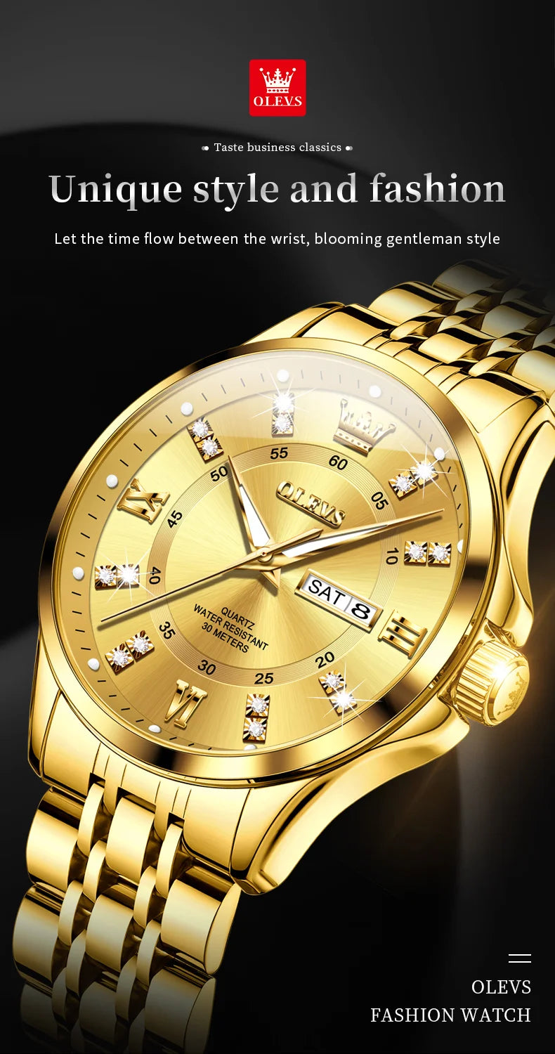 OLEVS Brand Watch Steel Band Stereo Dial Double Calendar Quartz Watch Waterproof Men's Watch 3620