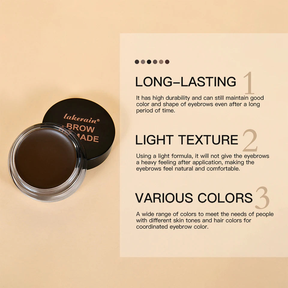 Lakerain Brow Pomade with Dual-Ended Brush Long-Lasting Waterproof Sweatproof Natural Smooth Eyebrow Brow Pencil Makeup