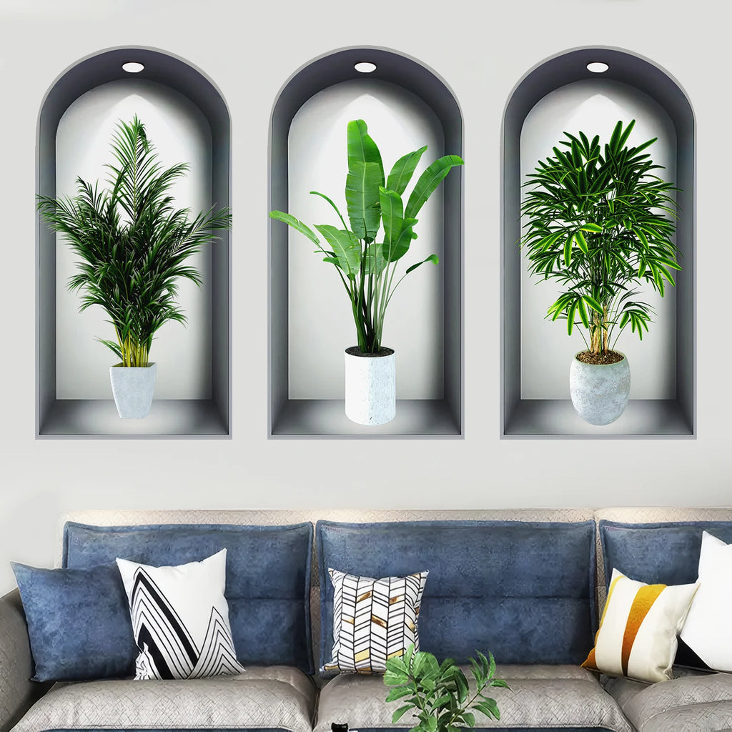 18 Styles Simulated Archway Niche Potted Plant Painting Wall Stickers Bedroom Living Room Hall Peel & Stick Art Mural Decals
