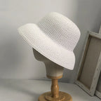 Summer Elegant Dome Straw Hats Women Girl 13cm/8.5cm 2 Sizes Solid Color Beach Sun Hat Foldable Portable Travel Holiday Panama