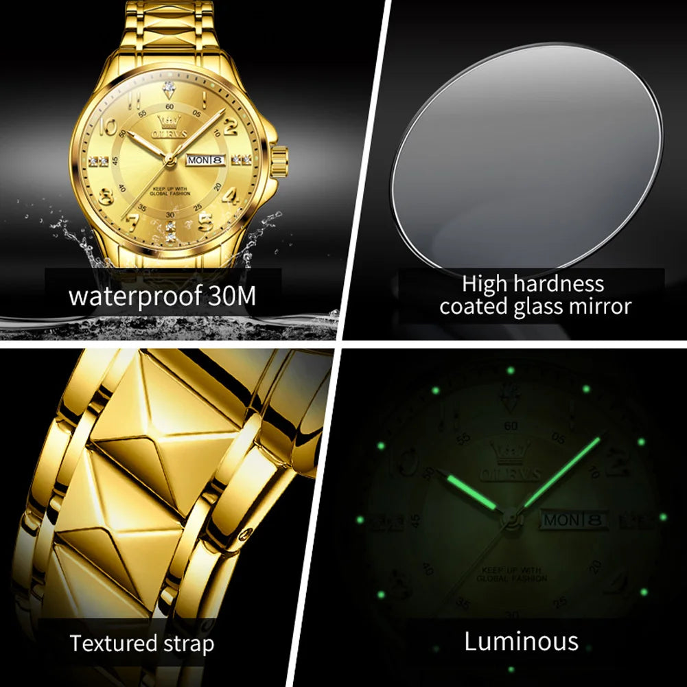 OLEVS Luxury Brand Couple Watch Classics Dual Calendar Wristwatch for Men and Women Waterproof Lover's Watch Set Gift Box
