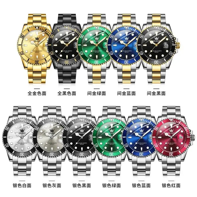 OLEVS 5885 Luxury Men Watch Diving Series Deep Waterproof Auto Date Stainless Steel NEW Red Dial Original Wristwatch