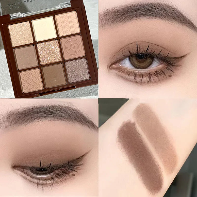 Chocolate Brown Eyeshadow Palette 9 Shades Matte Shimmer Long Wearing Cruelty Free Makeup