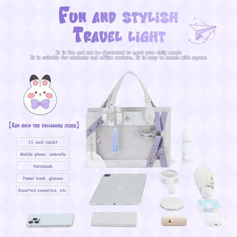 Y2K Trendy Star Ita Bag Lolita Girl Transparent Pocket Fashion Crossbody Bag Women's DIY Display Shoulder Bag Cute Purse Handbag