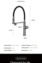 Luxury Gun Gray Brass Kitchen Faucet 1 Hole Double Handle Cold and Hot Dual Control, with Filtered Water Two Function Sink Tap