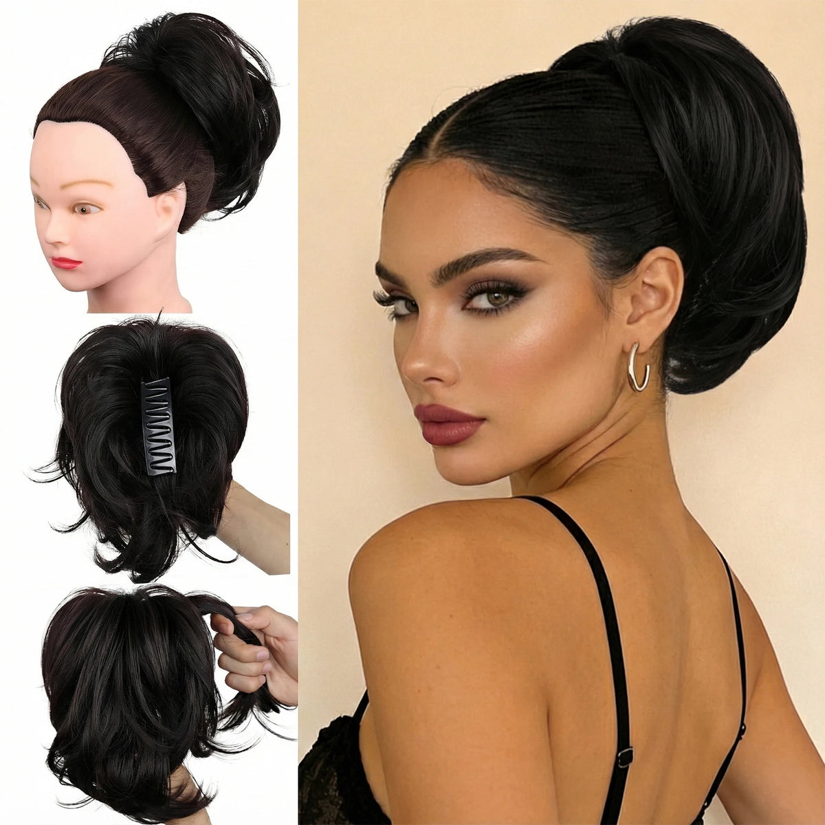 10Inch Synthetic Claw Clip In Ponytail Extensions Diy Adjustable Style Short Straight Claw Ponytail Hair Bun Heat-Resistant