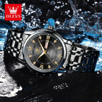 OLEVS 5513 Mens Watch Original Fashion Brand Quartz Waterproof Luminous Watch For Man Stainless Steel Dual Calendar Watch Box