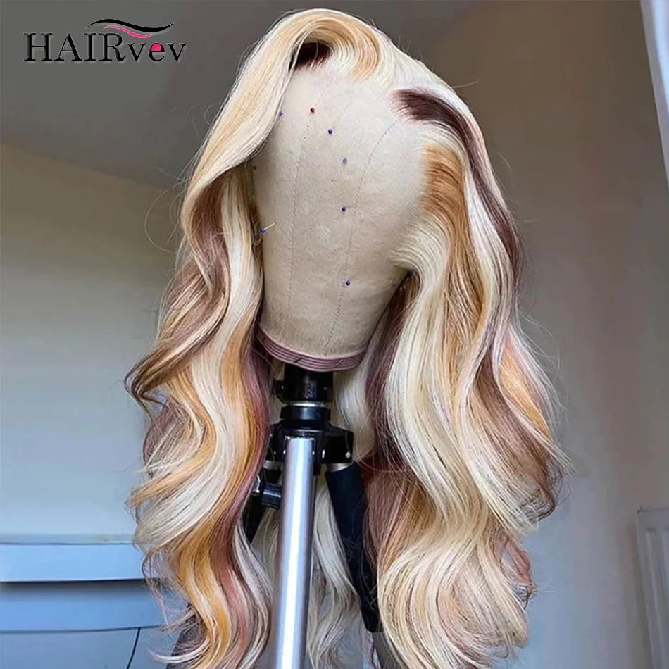 Straight 13x4 HD 4/613 Brown Lace Frontal Wigs Human Hair Transparent Lace Front Wigs For Women Honey Blonde Brazilian Hair Wig