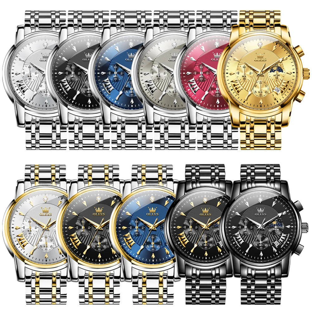 OLEVS 2892 Mens Watch Original Business Quartz Watch Moon Phase Multifunctional Chronograph Watches For Men With Box Reloj New