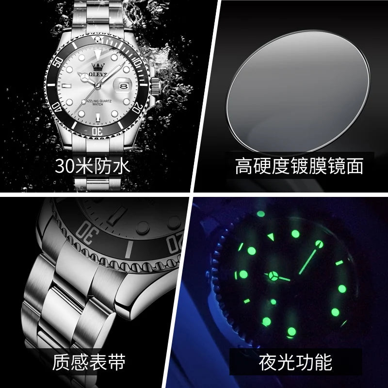 OLEVS New Man Watch Luxury Top Brand One-Way Rotating Outer Ring Design Quartz Watch for Men Auto Date Waterproof Wrist Watches