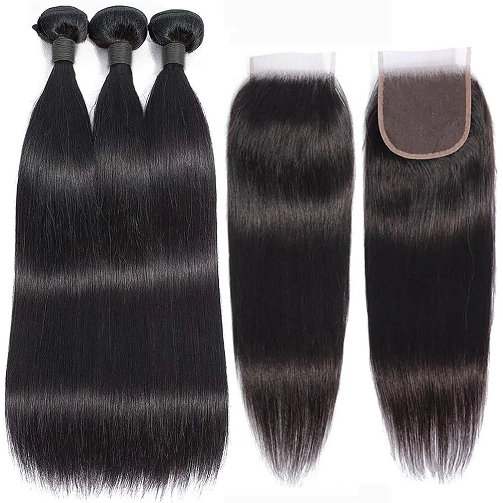 12A Straight Human Hair Bundles With 2x6/5x5 Lace Closure Unprocessed Brazilian Virgin Bundles 100% Raw Hair 3 Days Delivery