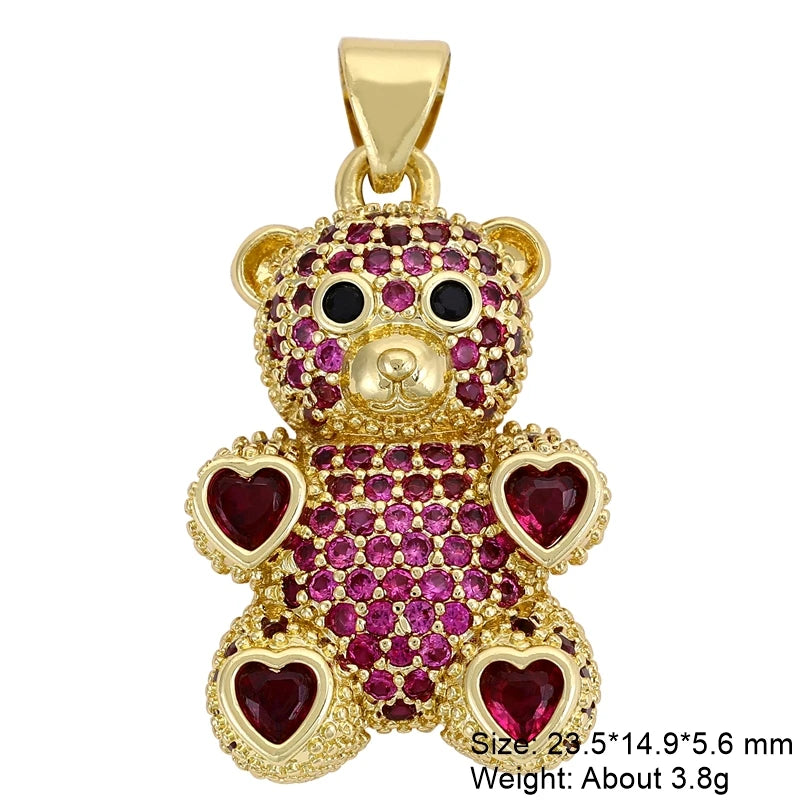 Juya 18K Real Gold Plated Decoration Animal Pendants Cz Bear Charms For DIY Women Kids Luxury Christmas Gift Jewelry Making
