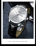 OLEVS 2935 Business Casual Men's Watch Waterproof Leather Strap Luxury Brand Date Week Temperament Trend Quartz Men's Watch