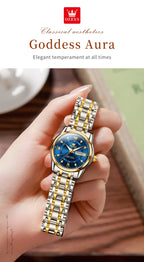 OLEVS 5513 Women's Watches Diamond Dial Dual Calendar Display Stainless steel Ladies Watch