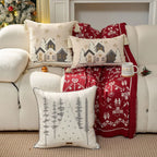 Embroidered Merry Christmas Holiday Red Throw Pillow Case Cover Decorative Sofa Cushion Covers for Home Xmas Party Decor