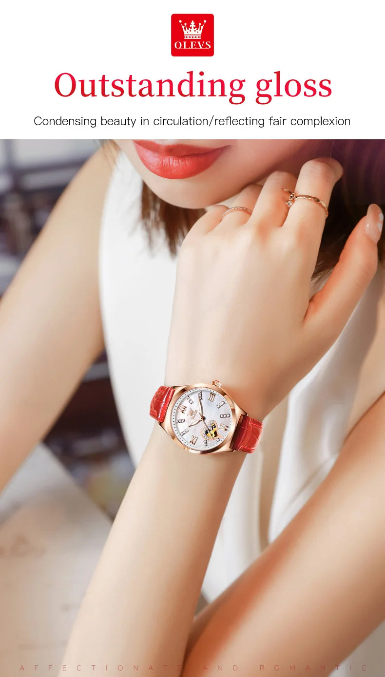 OLEVS Luxury Brand Skeleton Heart Dial Automatic Mechanical Women Watch Ladies Watches Ladies Waterproof Wristwatch Female