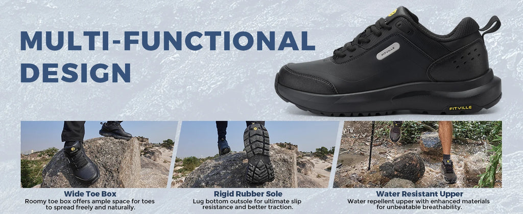FitVille Extra Wide Hiking Shoes Waterproof Outdoor Non-slip Trail Climbing Shoes for Men Work Casual Sneakers Breathable
