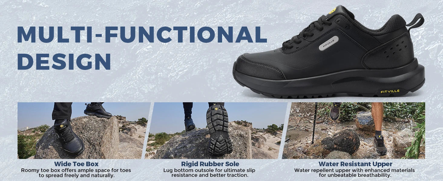 FitVille Extra Wide Hiking Shoes Waterproof Outdoor Non-slip Trail Climbing Shoes for Men Work Casual Sneakers Breathable