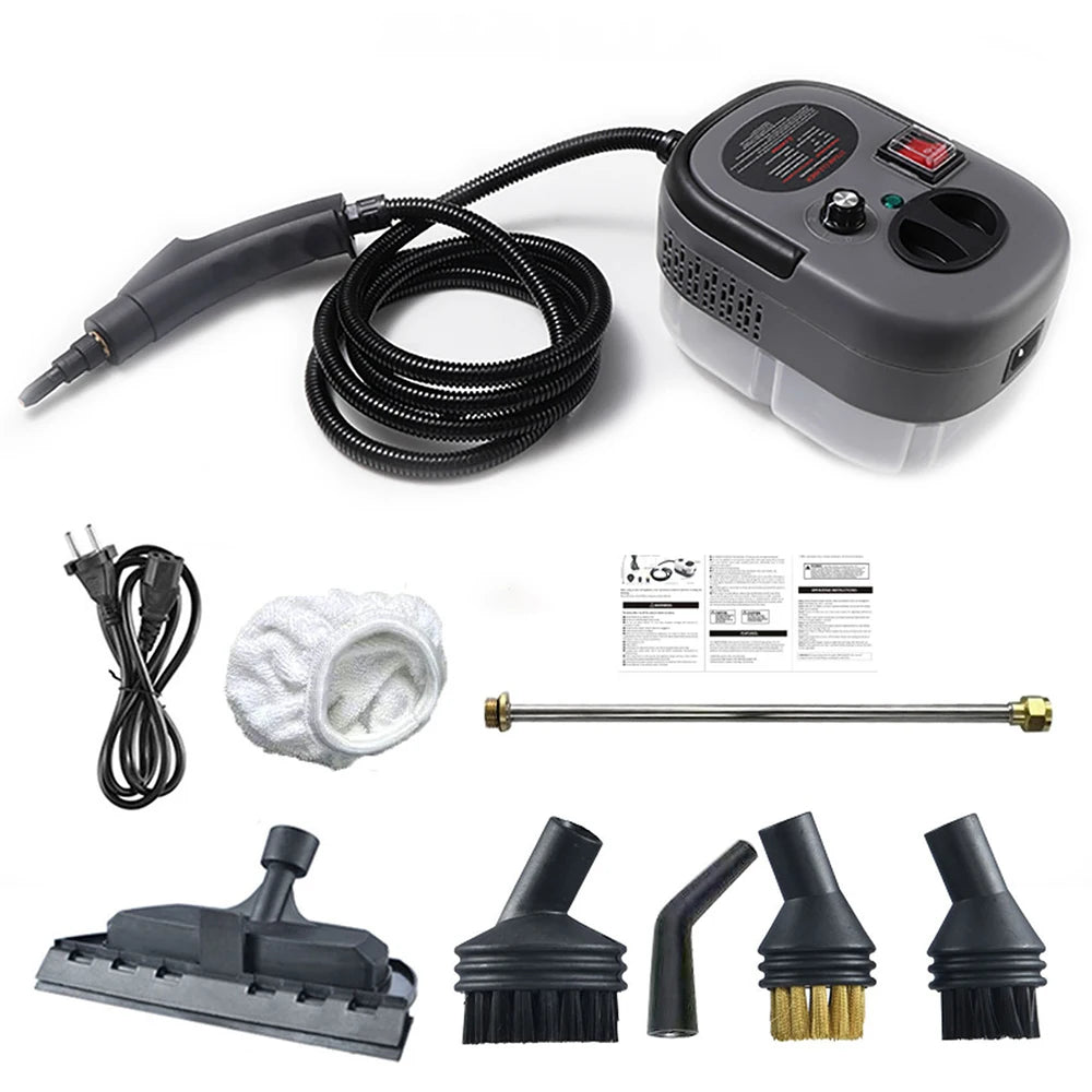 Electric Steam Cleaner 2500W High Pressure Portable Cleaning Machine with Glass Brushes, Car Seats Steam Home Use Kitchen Floors