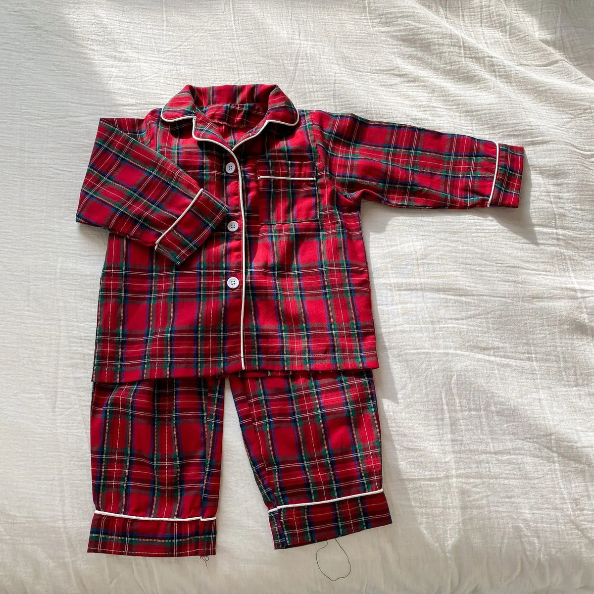 Merry Christmas Kids Pure Cotton Pajamas Set Plaid Print Turn-down Collar Button Shirt Trousers 2 Pieces Suit Homewear Xmas Look