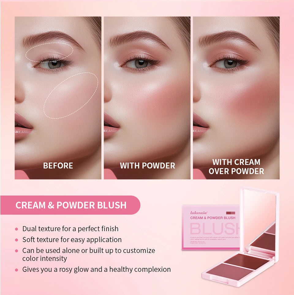 2Color Blush Cream and Brush Powder Long-lasting Wearing High Pigment Natural Matte Blush For Girl Blush Cosmtics