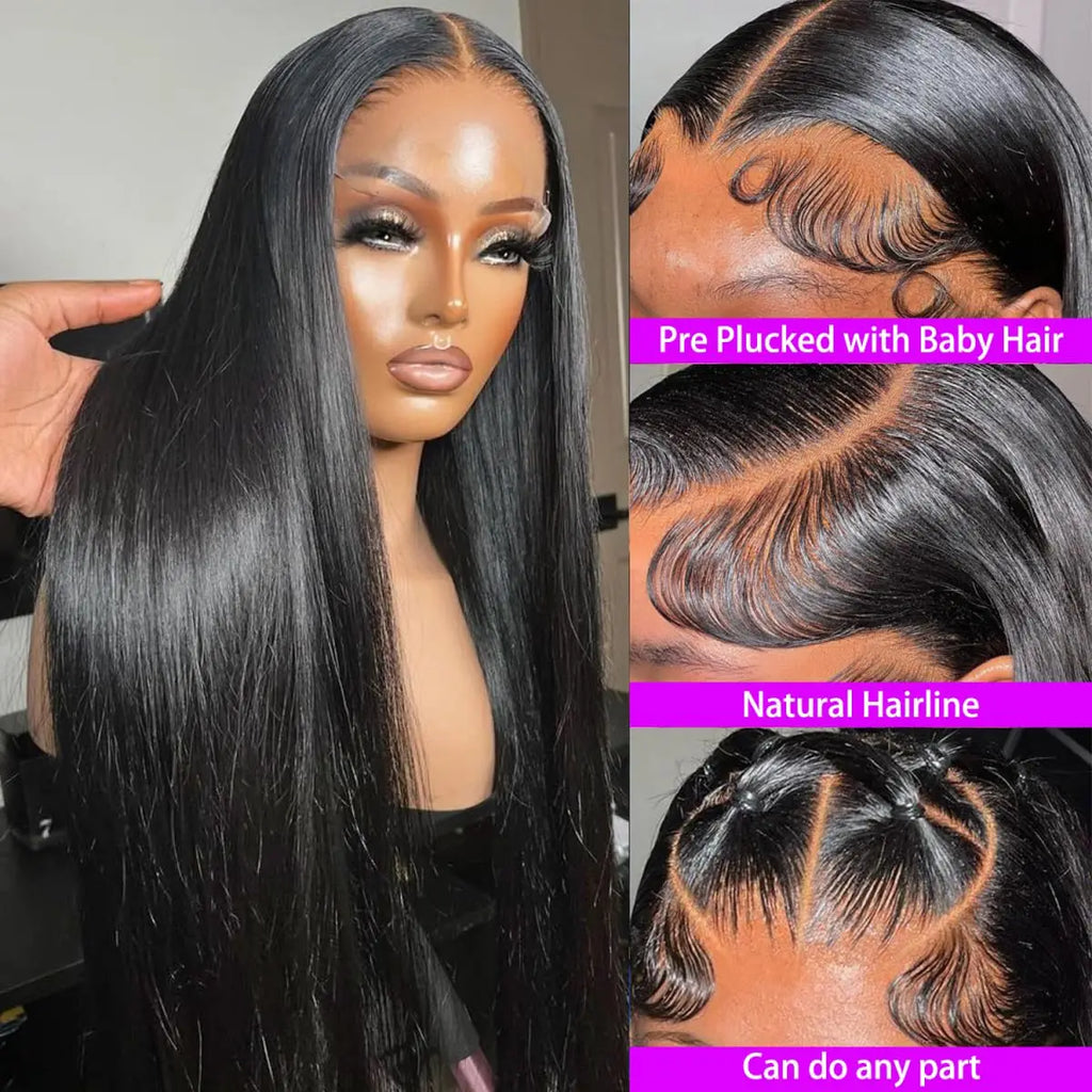 30 36 Inch 13x6 Transparent Bone Straight Lace Front Human Hair Wigs Pre Plucked Brazilian Straight Human Hair Wig For Women