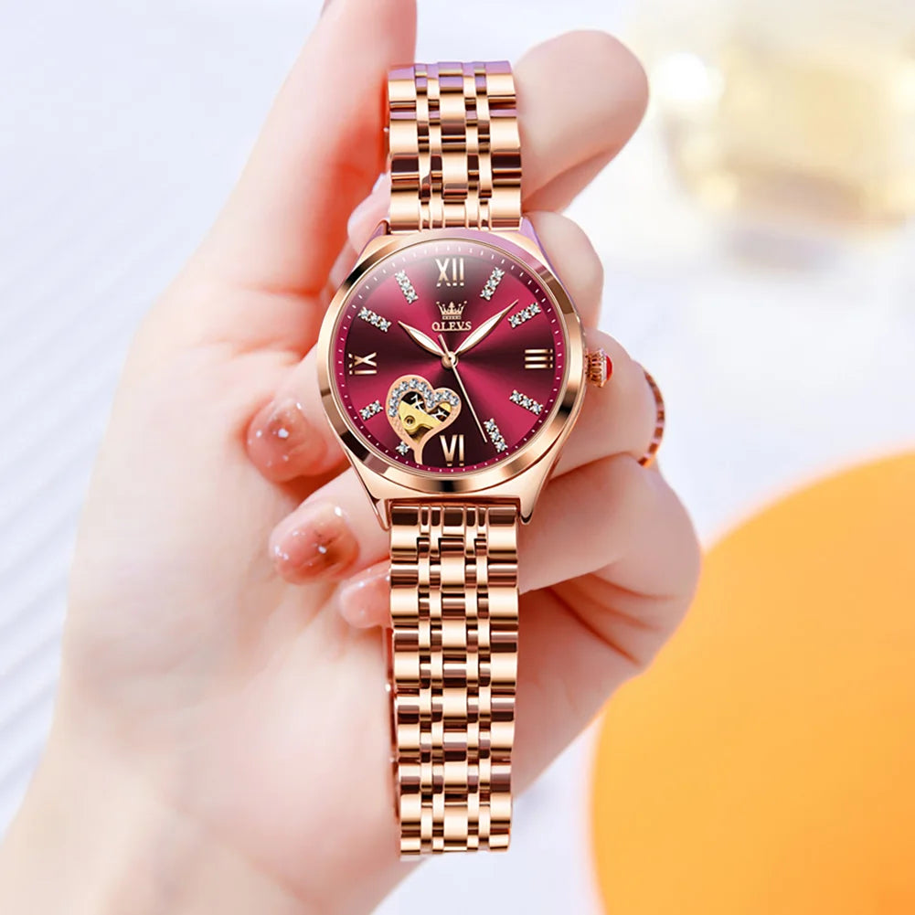 2026 New OLEVS Rose Gold Steel Women's Watches Luxury Brands Automatic Mechanical Watch For Women Fashion reloj para mujer