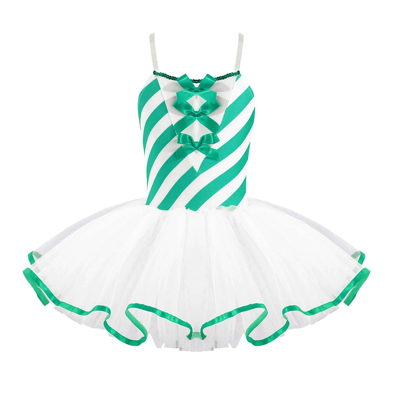 Kids Girls Sequins Christmas Dance Costume Candy Cane Striped Ballet Tutu Dance Dress Bowknot Leotard Party New Year Dancewear