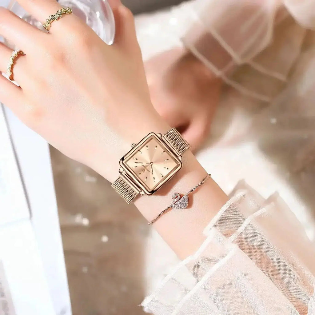 POEDAGAR Square Fashion Ladies Watch Waterproof Stainless Steel Mesh Watch For Woman Elegant Women's Quartz Watches Female Reloj