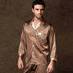 High Quality Pajamas Set Men Spring Autumn Thin Polyester Ice Silk Long-sleeved Sleepwear Plus Size Summer Home Clothes Male