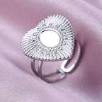 Simple Geometry Fashion Stainless Steel Open Rings For Women Men Accessories Silver Color Heart Sun Round Blank Base DIY Anillos