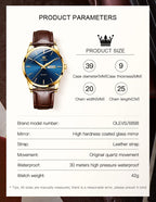 OLVES 6898 Top Brand Men's Watches Original Simple Quartz Wristwatch for Man Waterproof Leather Strap Business Watch Casual