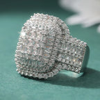 Luxury Silver Color Inlaid White CZ Women's Ring Geometry Daily Wear Party Jewelry