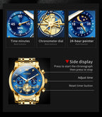 OLEVS Men's Watches Classic Multifunctional Flywheel Design Stainless steel Waterproof Moon Phase Men's Wristwatches 2024 Trend