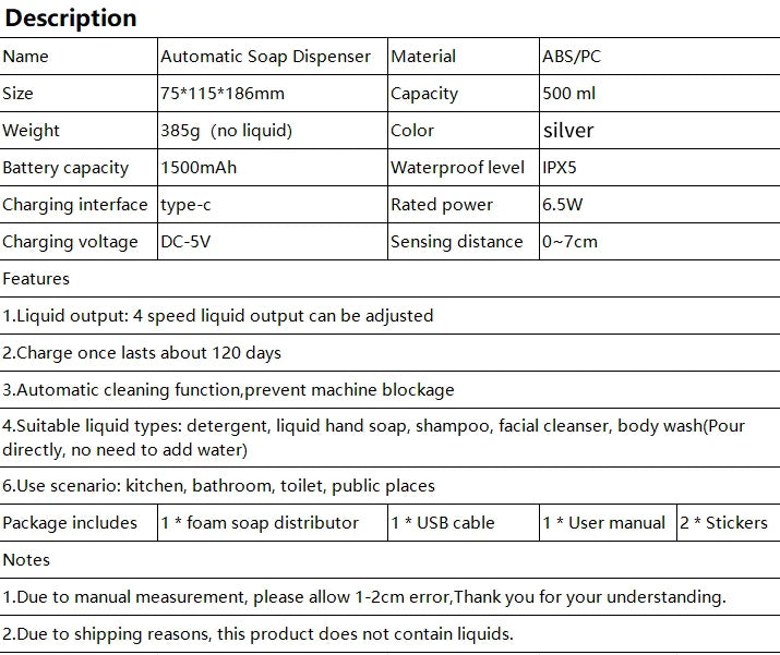 Automatic Dishwashing Machine Sensor Intelligent Hand Washing Machine Kitchen Hand Sanitizer Soap Dispenser