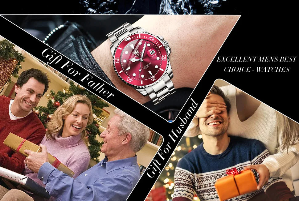 OLEVS 5885 Luxury Men Watch Diving Series Deep Waterproof Auto Date Stainless Steel NEW Red Dial Original Wristwatch