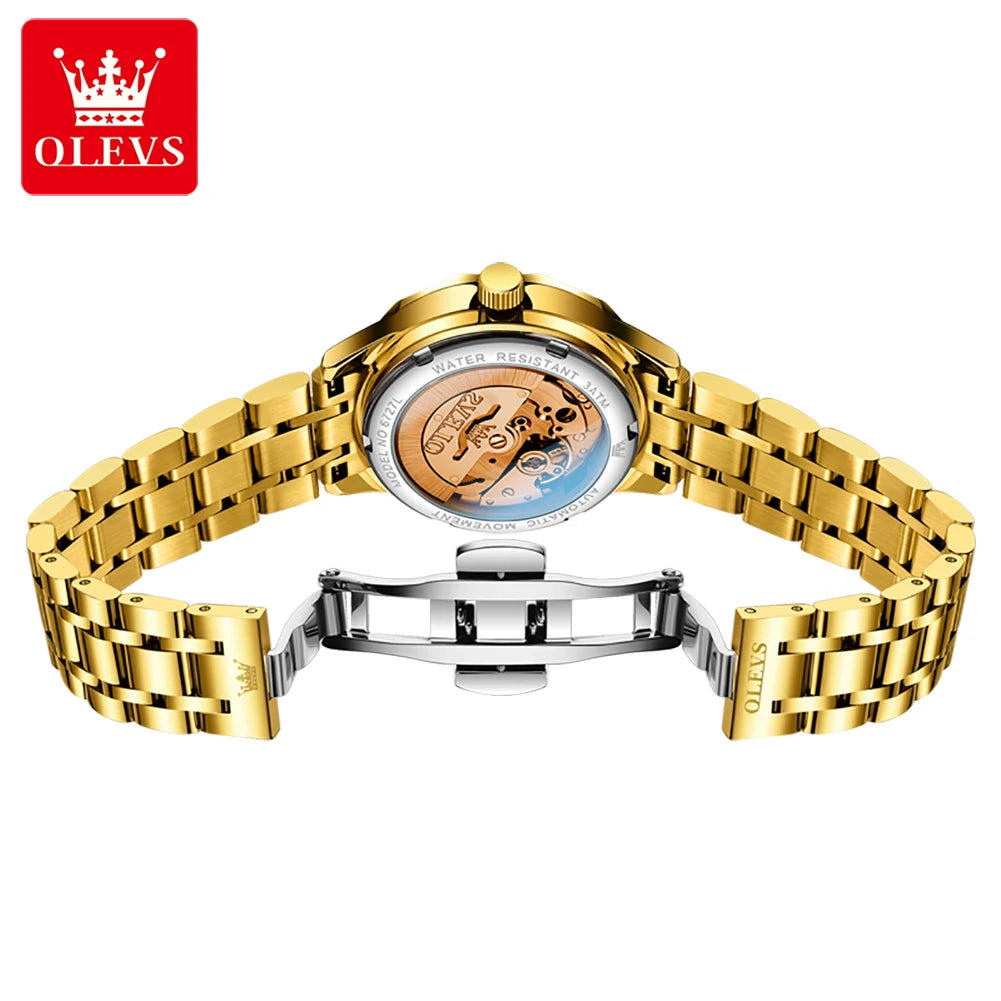 OLEVS 6727 Fashion Elegant Women's Automatic Mechanical Watches Simple Versatile 30m Waterproof Original Lady Wristwatch Genuine