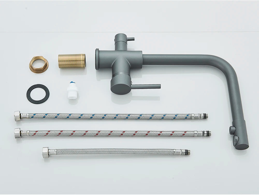 Chrome Purified Water Kitchen Faucet Pure Water Filter Deck Mounted Faucet Crane Dual Handles Hot Cold Water Mixer Taps